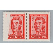 ARGENTINA 1959 GJ 1139A PAREJA DE ESTAMPILLAS NUEVAS MINT UNA DE ELLAS CON PLIEGUE PROVOCANDO QUE QUEDARA SIN VALOR FACIAL MUY RARO